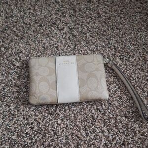 Coach Beige and Chalk Leather Accent Wristlet